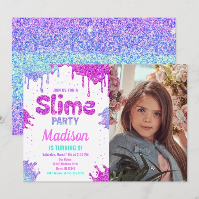 Slim fest födelsedagsinbjudan glitter inbjudningar (Fram/baksida)