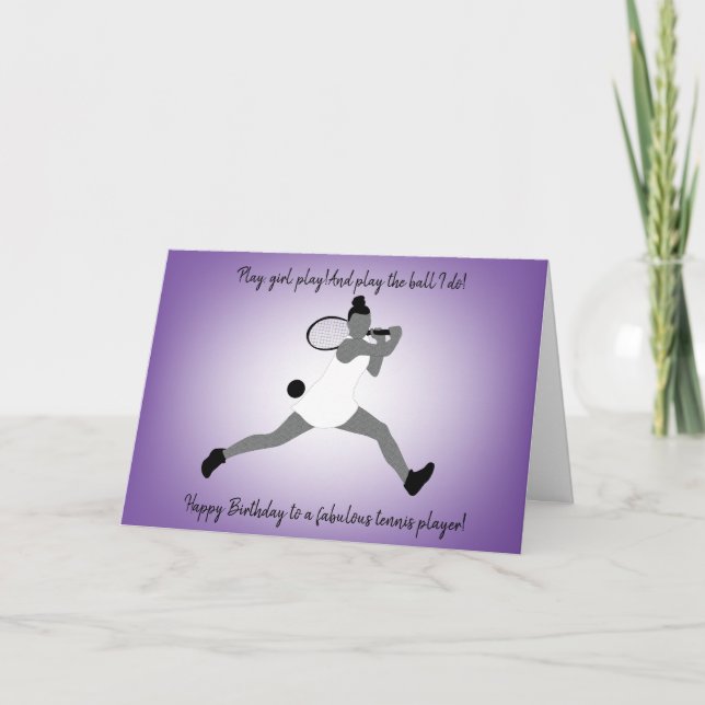 Slim Girl Tennis Player Birthday Card Kort (Framsida)