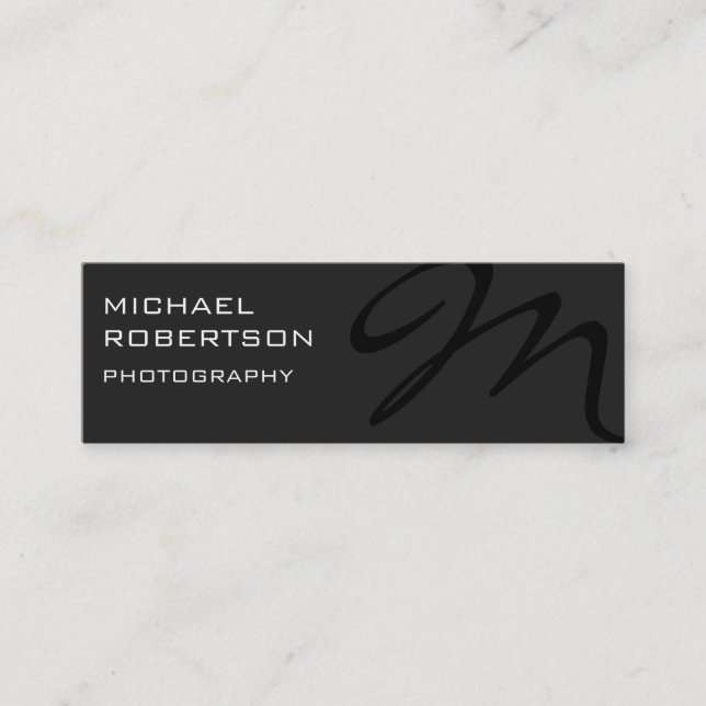 Slim Grått Black Monogram Photography-Affärskort Mini Visitkort (Framsida)