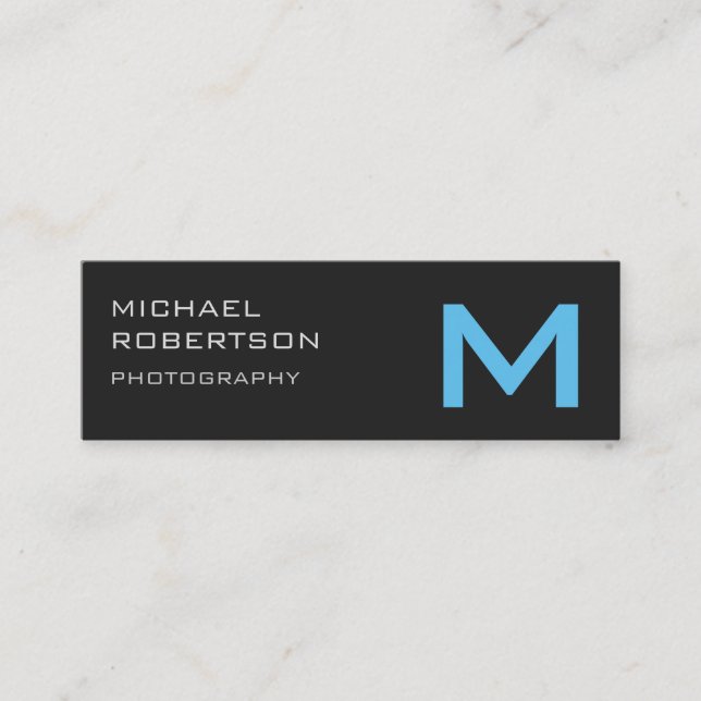 Slim Grått Blue Monogram Photograf Affärskort Mini Visitkort (Framsida)