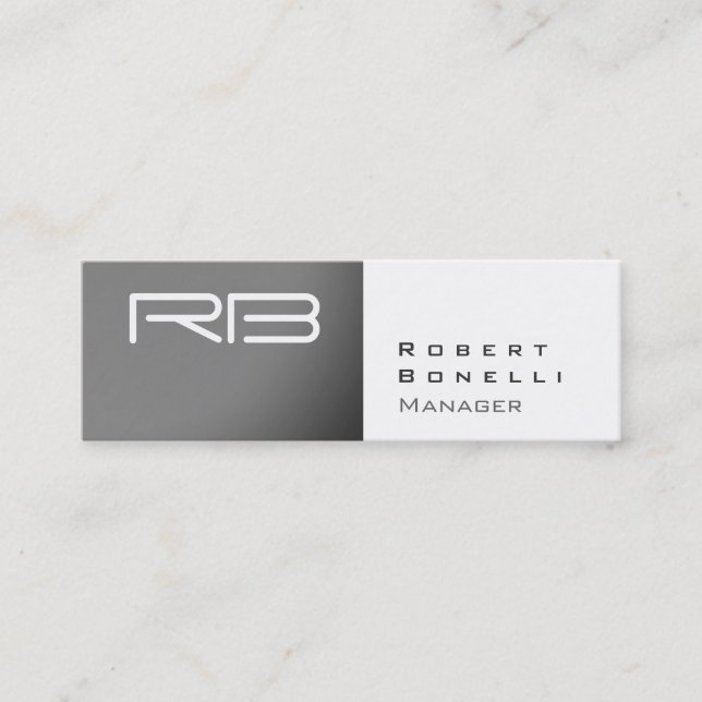 Slim Grey White Monogram Manager Visitenhet Mini Visitkort (Framsida)