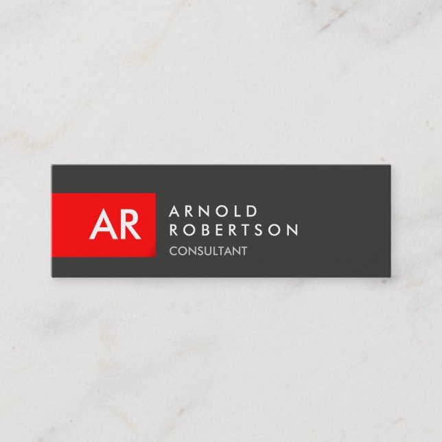 Slim Monogram Grått Red Rand Affärskort Mini Visitkort (Framsida)