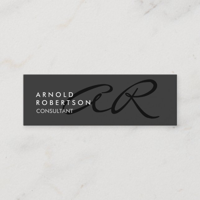 Slim Monogram Plain Grått Trendig Affärskort Mini Visitkort (Framsida)