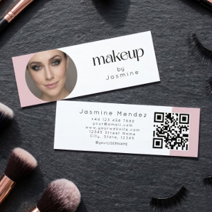 Slim Pink White Beauty Professional MUA Foto Qr Mini Visitkort