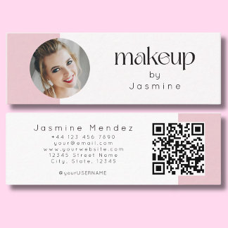 Slim Pink White Beauty Professional MUA Foto Qr Mini Visitkort