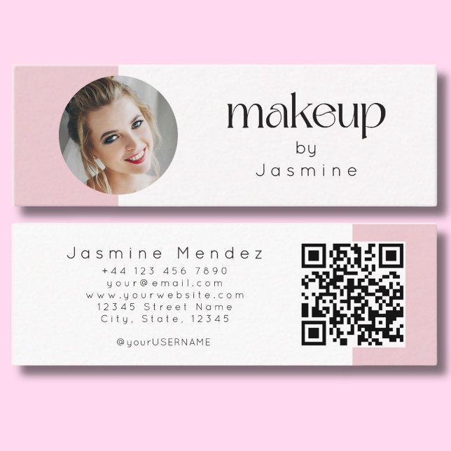 Slim Pink White Beauty Professional MUA Foto Qr Mini Visitkort (Skapare uppladdad)