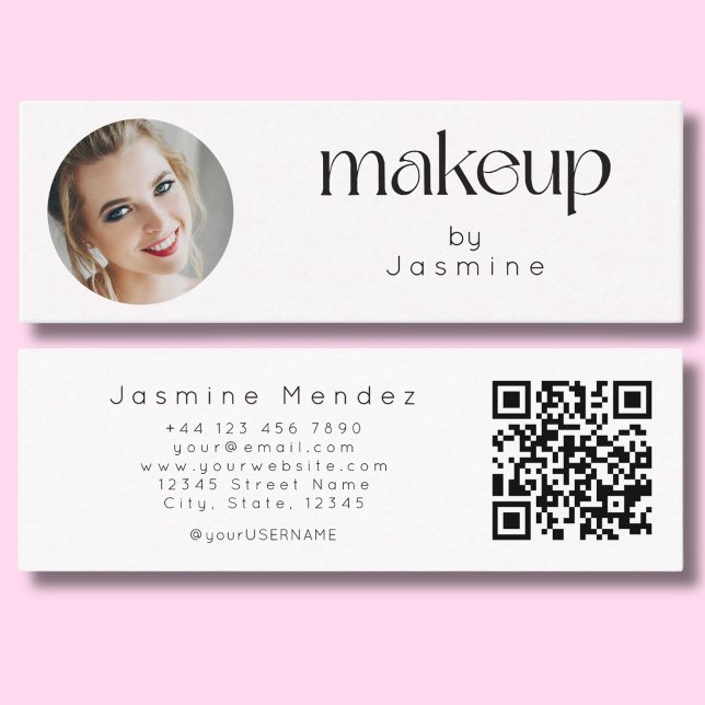 Slim vit ren skönhet professionell MUA-foto Qr Mini Visitkort (Skapare uppladdad)