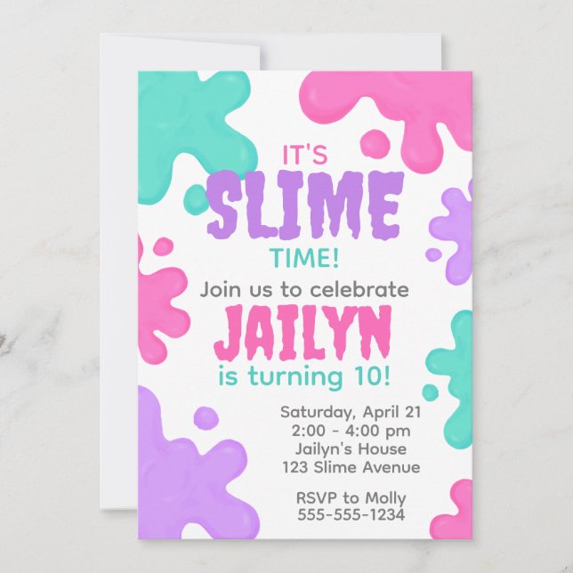 Slime Birthday Inbjudningar (Framsida)