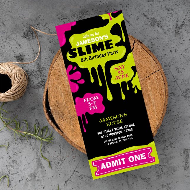 Slime födelsedagsfest biljett tillåter en inbjudan (Skapare uppladdad)