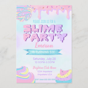 Slime Födelsedagsfest inbjudan, droppa.inbjudan Inbjudningar