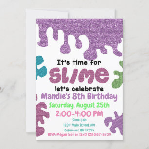Slime födelsedagsfest inbjudan; slime-labbet; flic inbjudningar