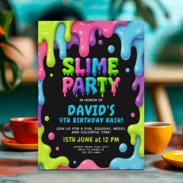 Slime Födelsedagsfest med Neon-drivrutiner Inbjudningar (Skapare uppladdad)