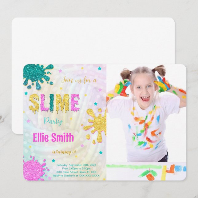 Slime Foto Inbjudan (Fram/baksida)