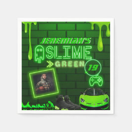 Slime Grönt | Photo Födelsedagsfest Neon-Grönt Pappersservett