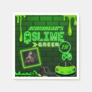 Slime Grönt Photo Födelsedagsfest Neon-Grönt Pappersservett
