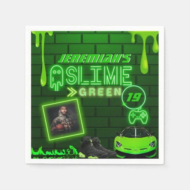 Slime Grönt | Photo Födelsedagsfest Neon-Grönt Pappersservett (Framsidan)