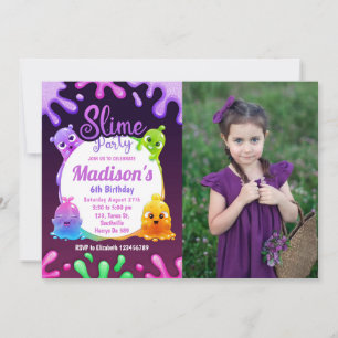 Slime Party Girl Birthday Colorful Leksak Photo Inbjudningar