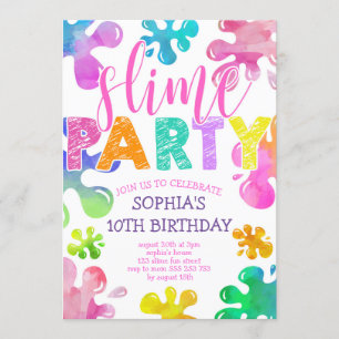 Slime Party Girl Birthday Rainbow färgstark Inbjudningar