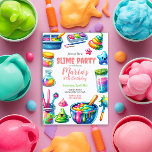 Slime Party Rainbow Födelsedagsfest inbjudan