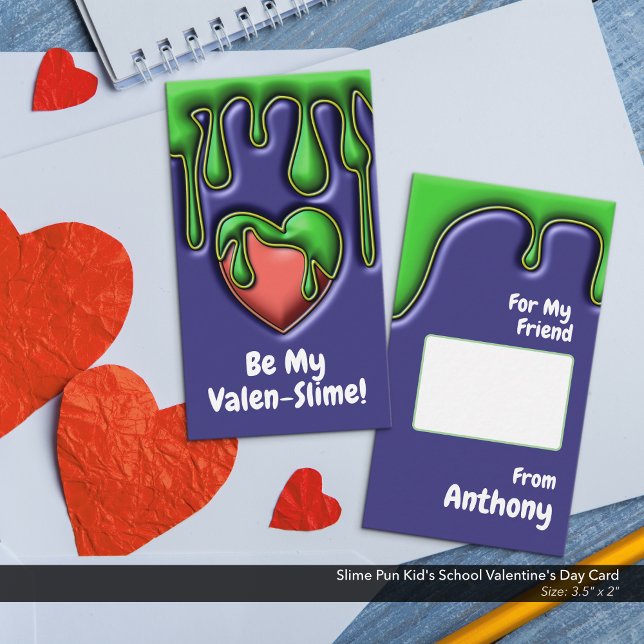 Slime Pun Barn School Valentine Day Card Anteckningskort (Be My Valen-Slime. Funny Kid's School/Classroom Valentine's Day Card)