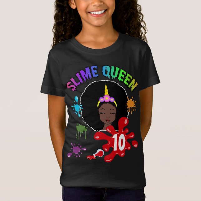Slime Queen Afro American Birthday Girl Anpassning T Shirt (Framsida)