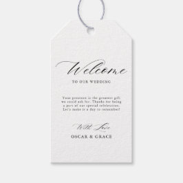 Slimmad kalligrafi, minimalistisk svart vit Bröllo Presentetikett