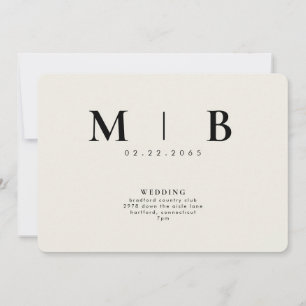 Slimmad och enkel monogram Cream-bröllopsinbjudan Inbjudningar