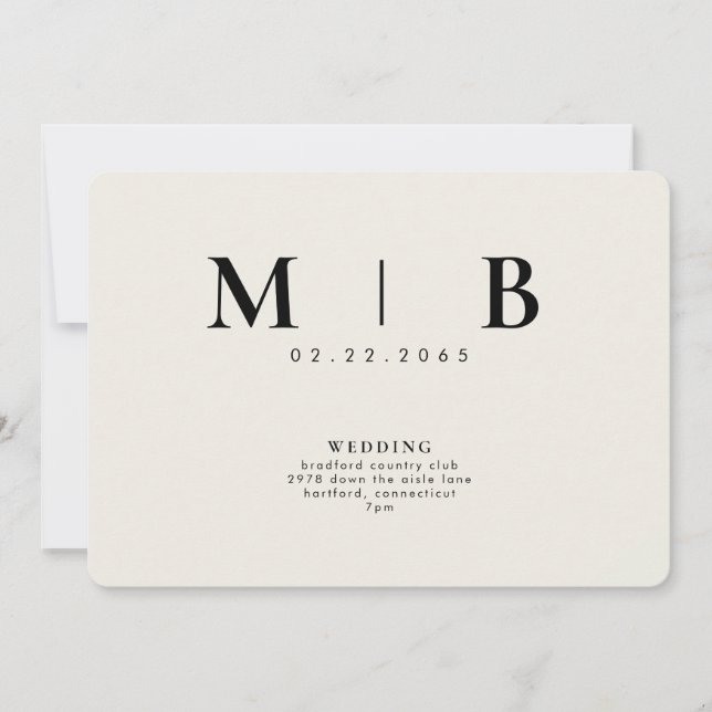 Slimmad och enkel monogram Cream-bröllopsinbjudan Inbjudningar (Framsida)
