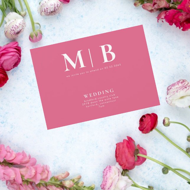 Slimmad och enkel monogram Rosa - ingen föräldrain Inbjudningar (Skapare uppladdad)