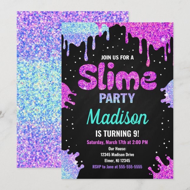 Slimmad Party-födelsedagsinbjudan Glitter Inbjudningar (Fram/baksida)
