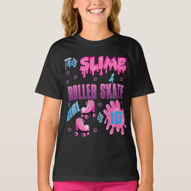 Slimmad roller Skat Färgfull Birthday Girl Anpassn T Shirt (Framsida)