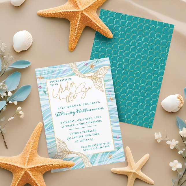 Slimmad Sjöjungfru under Sea Baby Shower-inbjudan Inbjudningar (Sleek Mermaid Under The Sea Baby Shower Invitation)