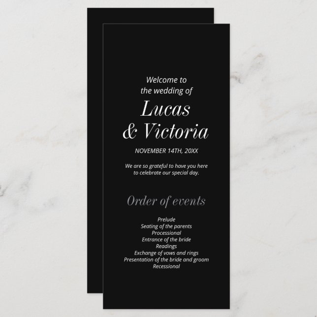 Slimmad, svart och vit, minimalistisk Bröllopsprog (Fram/baksida)