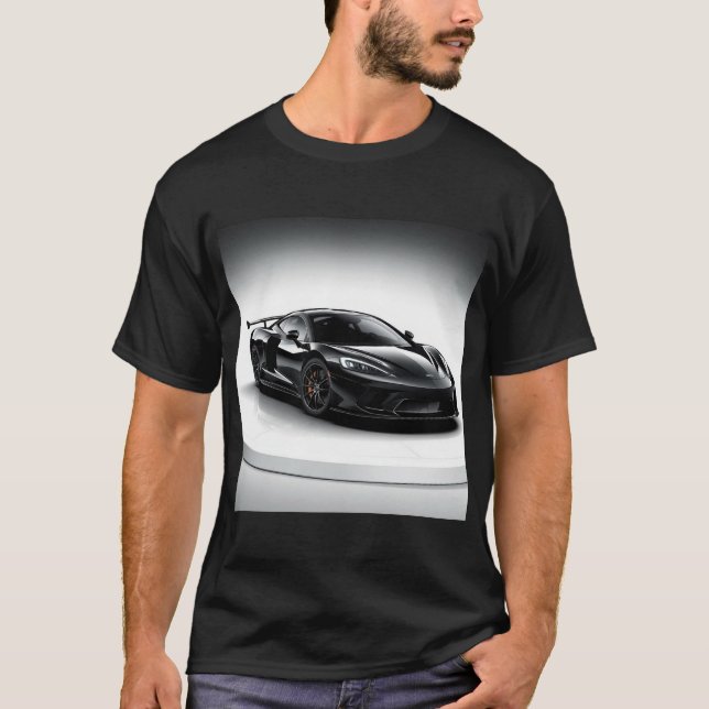 Slimmad svart sportbil på en roterande Visning T Shirt (Framsida)