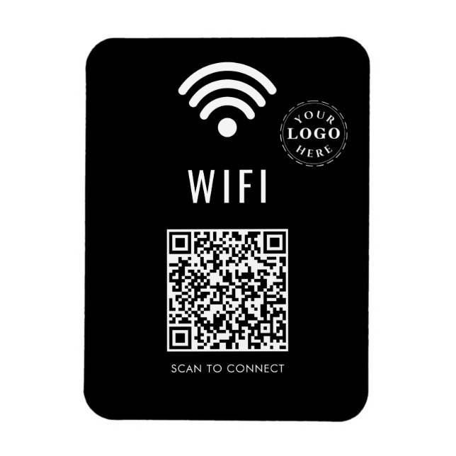 Slimmad svart WiFi-magnet med Logotyp och enkel QR Magnet (Vertikal)