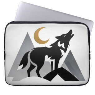 Slimmad varg silhouette howling crescent måne laptop fodral