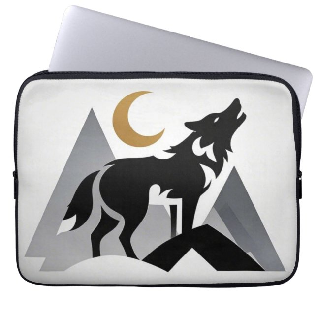 Slimmad varg silhouette howling crescent måne laptop fodral (Framsidan)