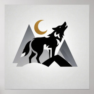 Slimmad varg silhouette howling crescent måne poster