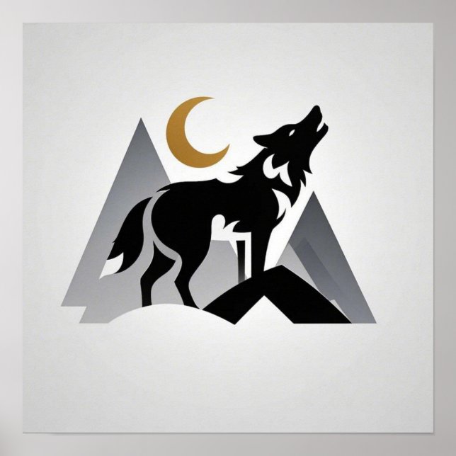 Slimmad varg silhouette howling crescent måne poster (Framsidan)