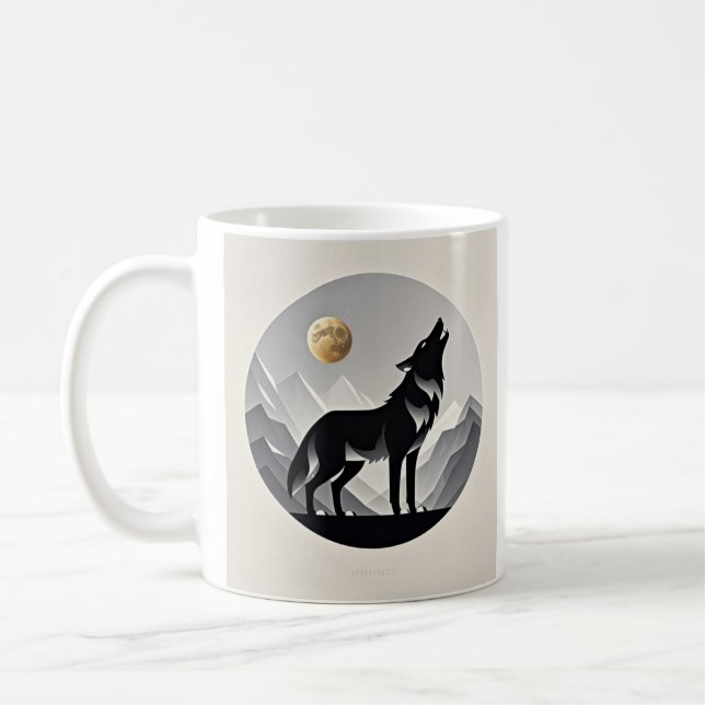Slimmad varg silhuette svart grått minimalist kaffemugg (Vänster)
