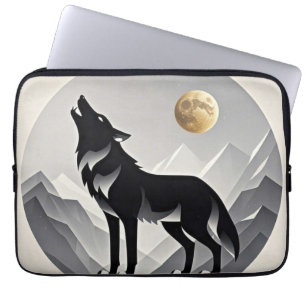 Slimmad varg silhuette svart grått minimalist laptop fodral