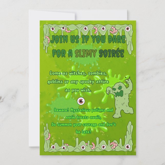 Slimy Halloween med kompisinbjudningskort Inbjudningar (Framsida)