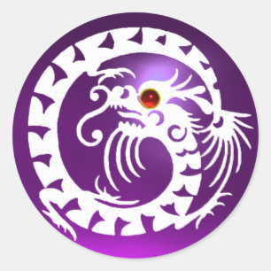 SLINGRA DRAKEN, vit, den purpurfärgade amethysten Runt Klistermärke