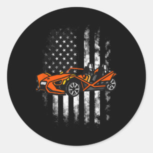 Slingshot Car American USA flagga 4:e juli Runt Klistermärke