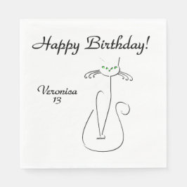 Slinky Black Cat Anpassningsbar Text Grönt Ögon Pappersservett