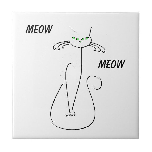 Slinky Black Cat Meow Meow Anpassningsbar Text Grö Kakelplatta (Framsidan)