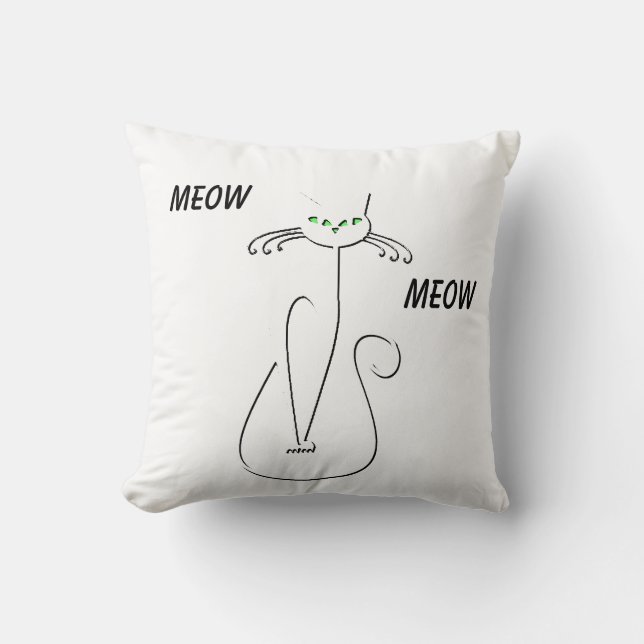 Slinky Black Cat Meow Meow Anpassningsbar Text Grö Kudde (Framsida)