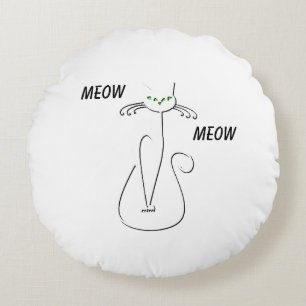Slinky Black Cat Meow Meow Anpassningsbar Text Grö Rund Kudde