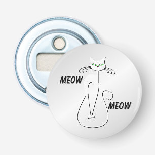 Slinky Black Cat Meow Meow Grönt Ögon på silver Flasköppnare