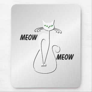 Slinky Black Cat Meow Meow Grönt Ögon på silver Musmatta